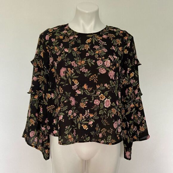 Lush Floral Ruffle Bell Sleeve Peasant Top - Picture 1 of 7